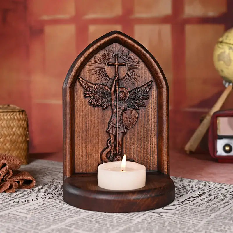 Castiçal de Madeira São Miguel Arcanjo - Sagrado Tesouro