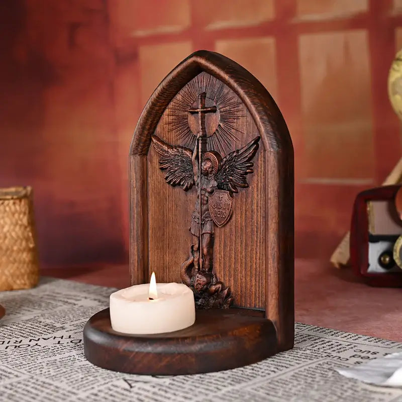 Castiçal de Madeira São Miguel Arcanjo - Sagrado Tesouro