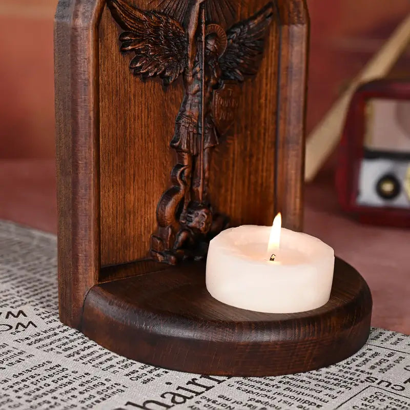 Castiçal de Madeira São Miguel Arcanjo - Sagrado Tesouro