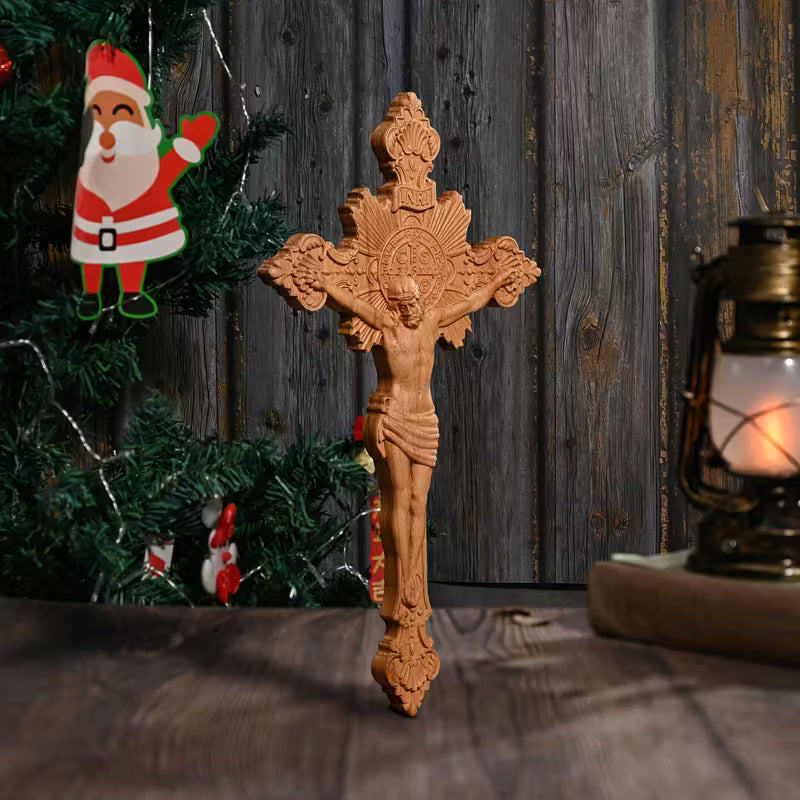 Cruz Exorcista de São Bento Madeira Natural - Sagrado TEsouro