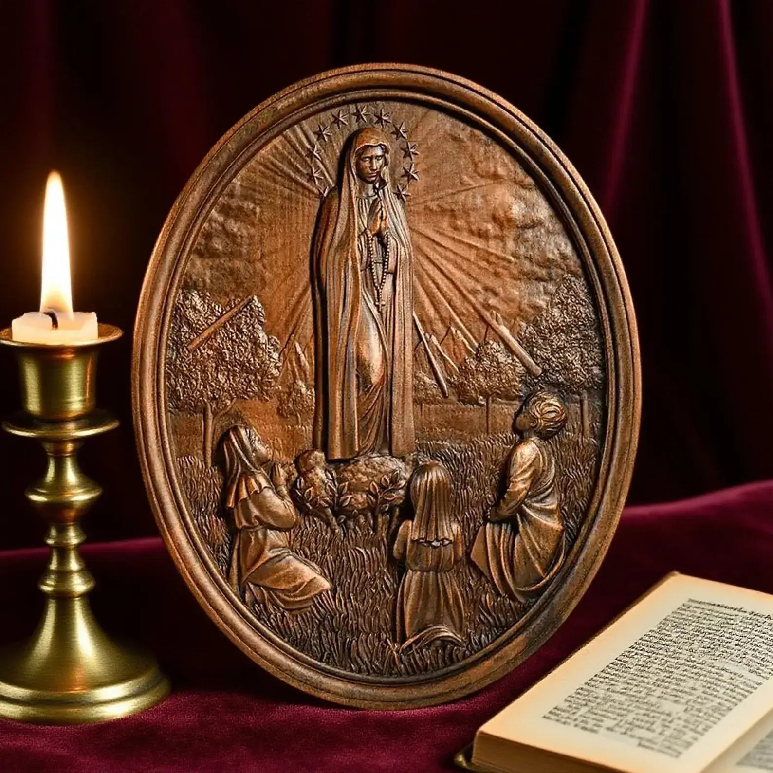Escultura Nossa Senhora de Fátima em Madeira - Sagrado Tesouro