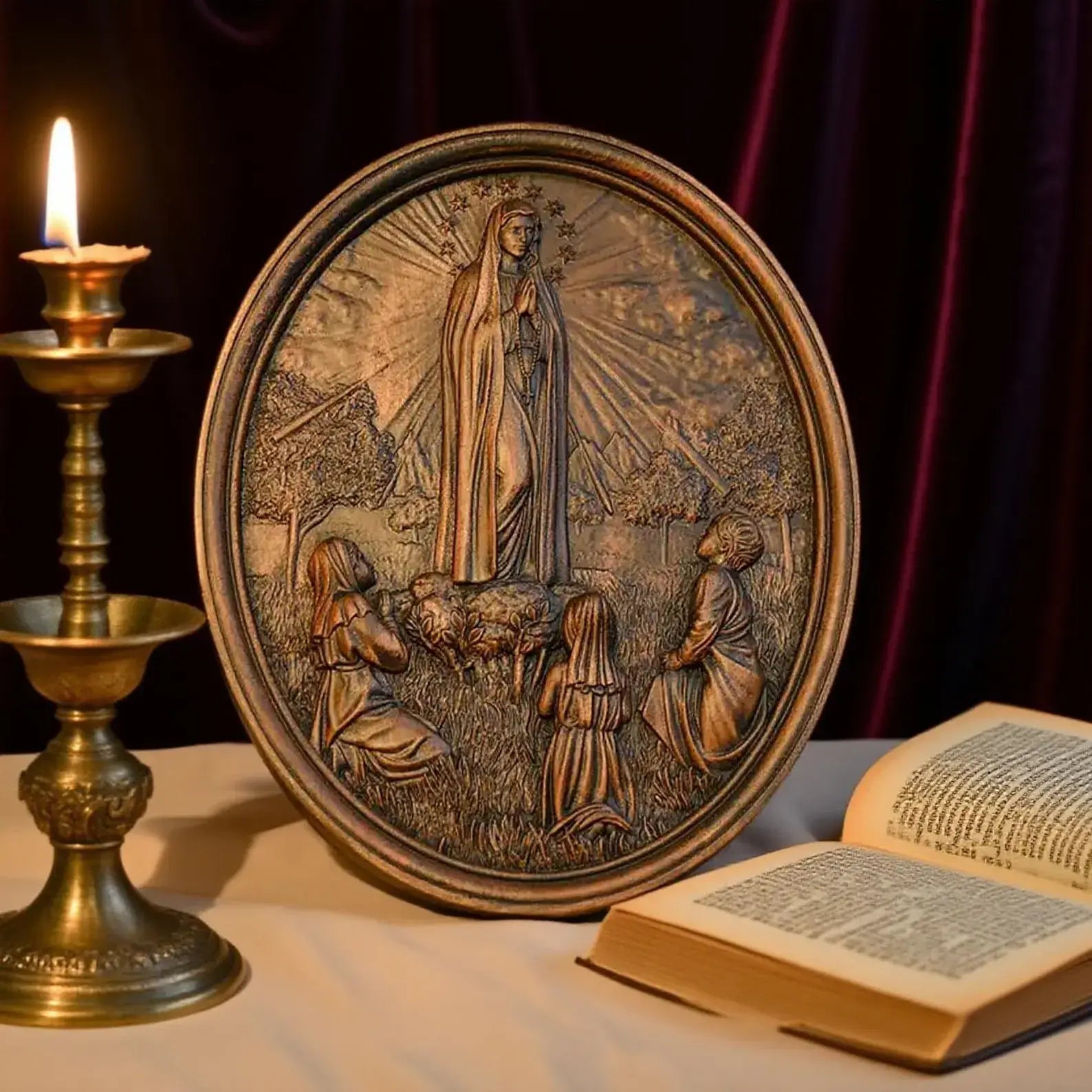 Escultura Nossa Senhora de Fátima em Madeira - Sagrado Tesouro