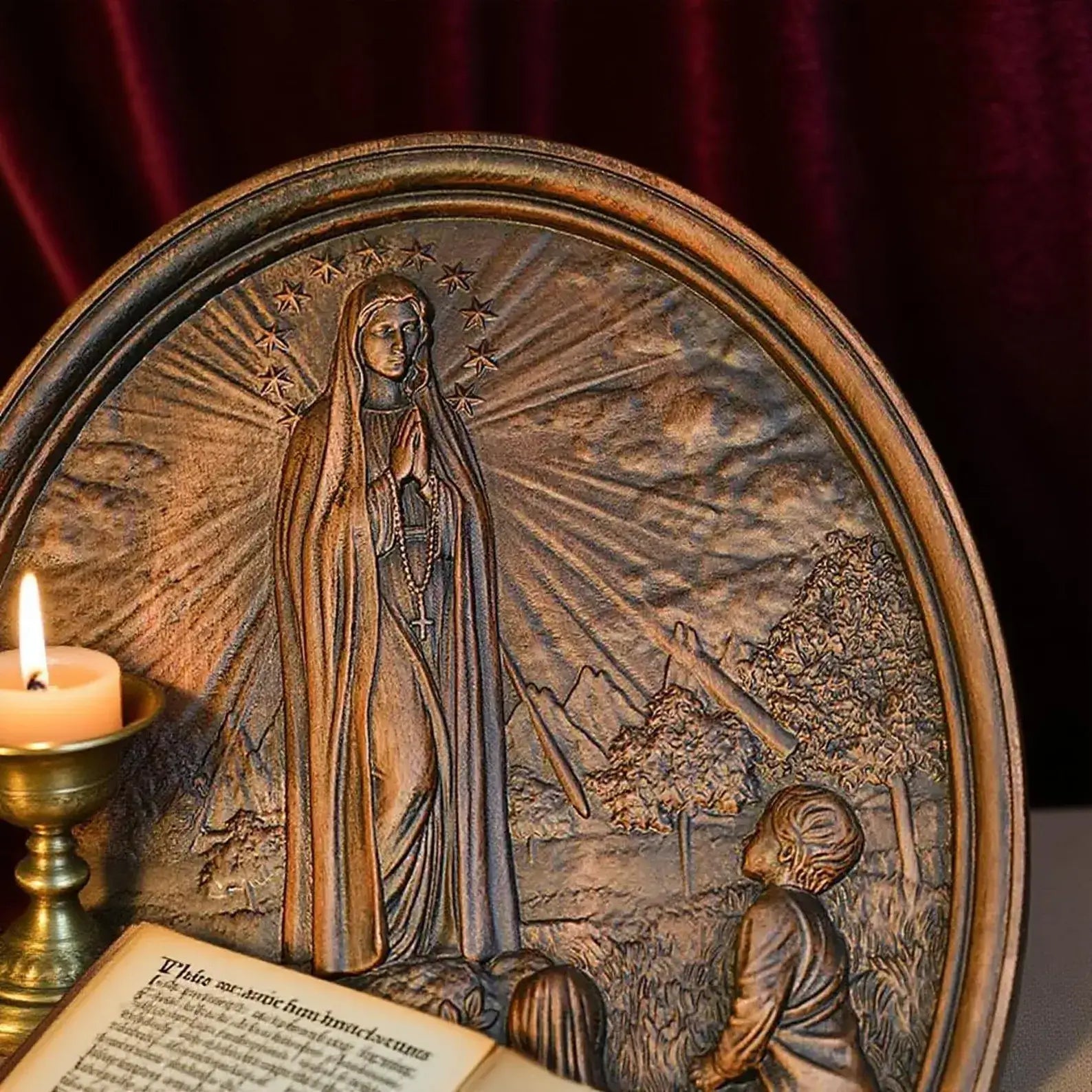 Escultura Nossa Senhora de Fátima em Madeira - Sagrado Tesouro