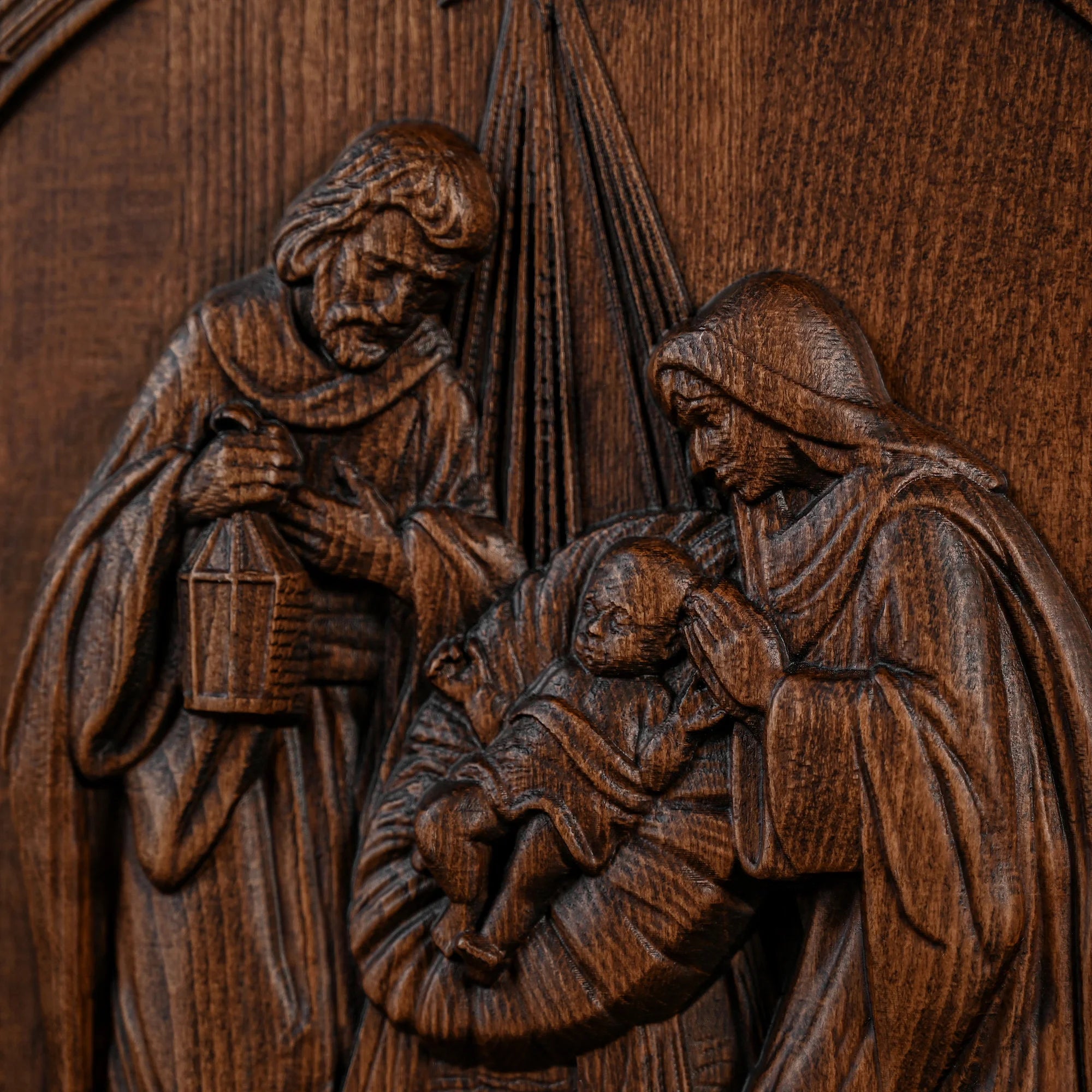 Escultura Presépio Jesus Maria e José em Madeira - Sagrado Tesouro