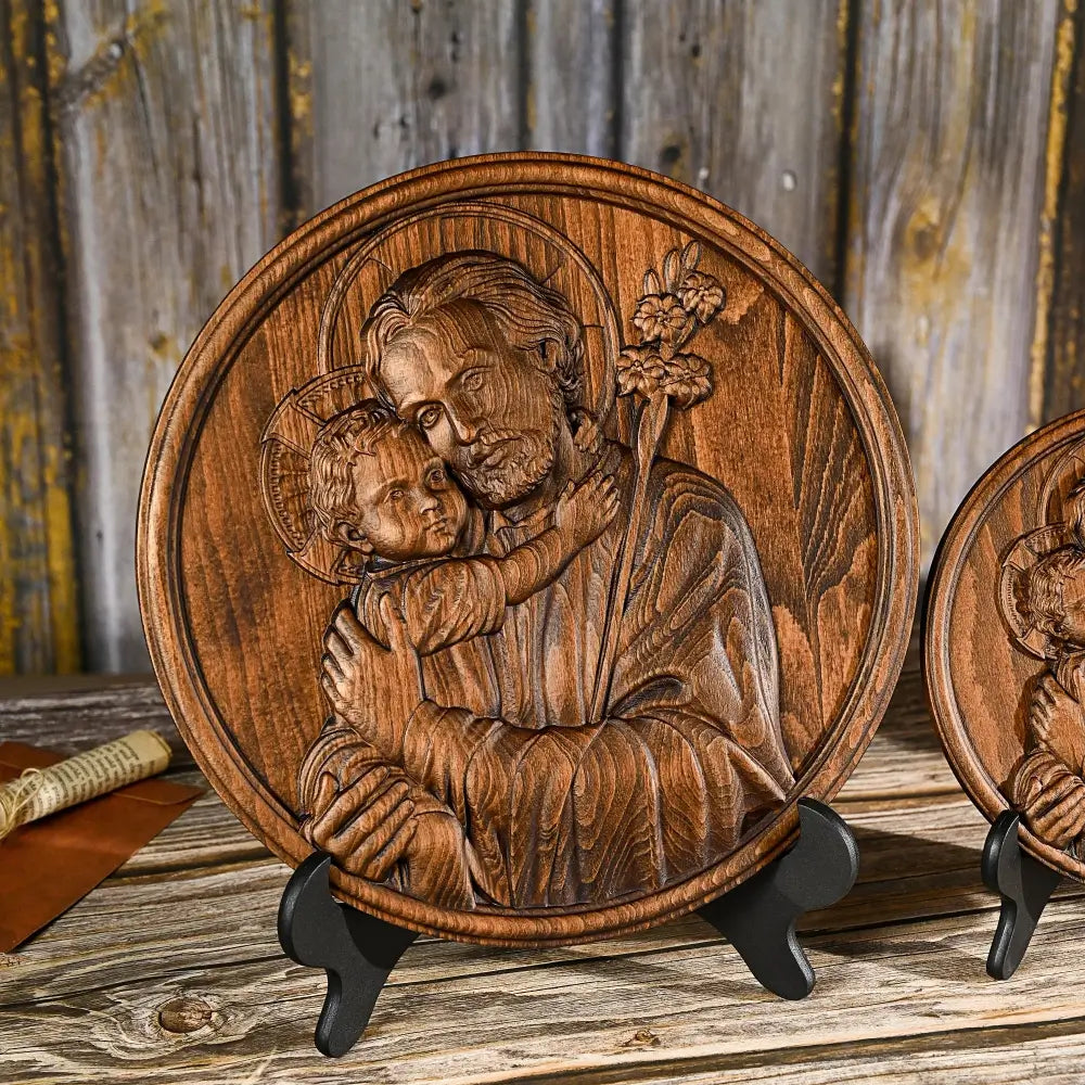 Escultura São José e o Menino Jesus - Presente De Dia Dos Pais - Sagrado Tesouro