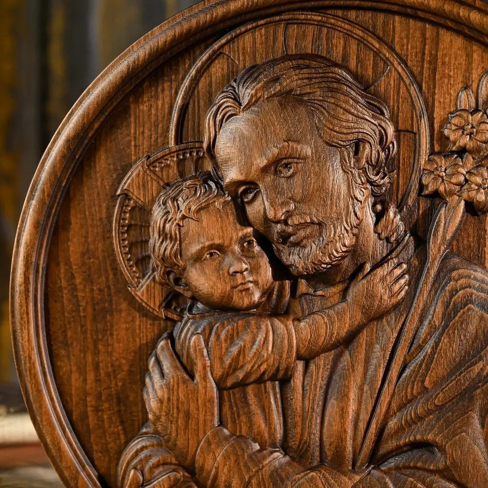 Escultura São José e o Menino Jesus - Presente De Dia Dos Pais - Sagrado Tesouro