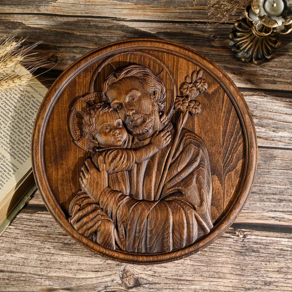 Escultura São José e o Menino Jesus - Presente De Dia Dos Pais - Sagrado Tesouro