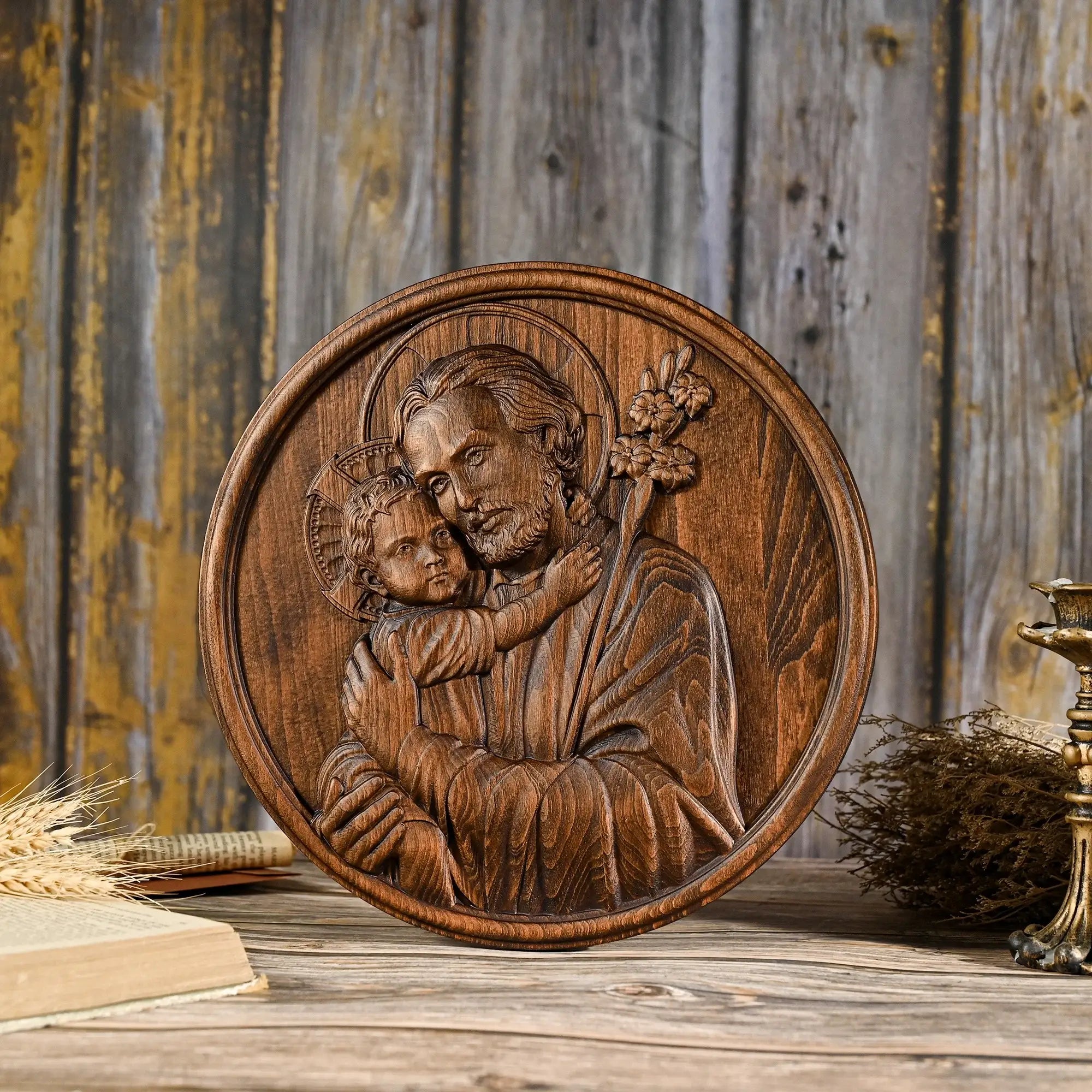 Escultura São José e o Menino Jesus - Presente De Dia Dos Pais - Sagrado Tesouro