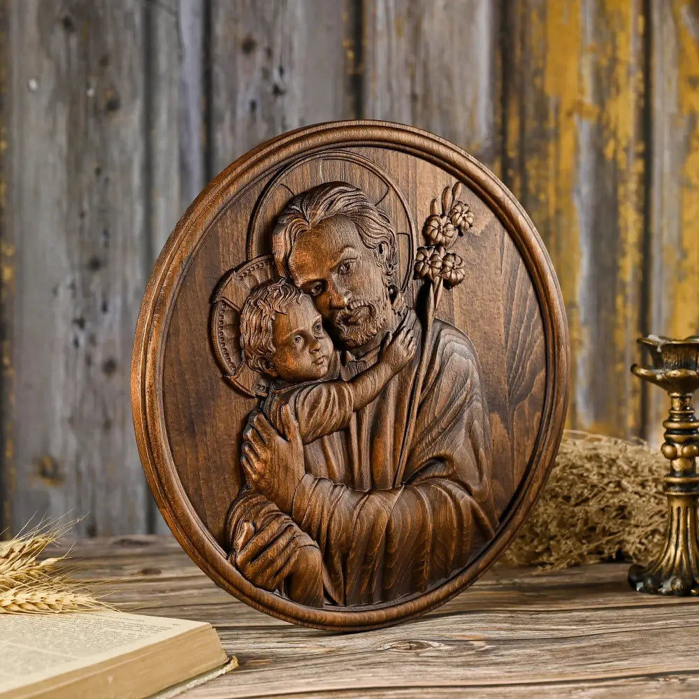 Escultura São José e o Menino Jesus - Presente De Dia Dos Pais - Sagrado Tesouro