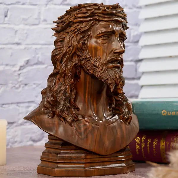 Busto de Jesus Cristo Coroado de Espinhos em Madeira - detalhes