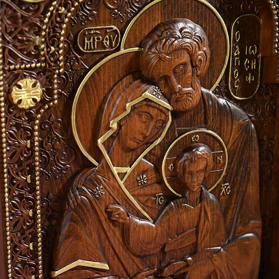 Imagem Sagrada Família em Madeira Sagrado Tesouro