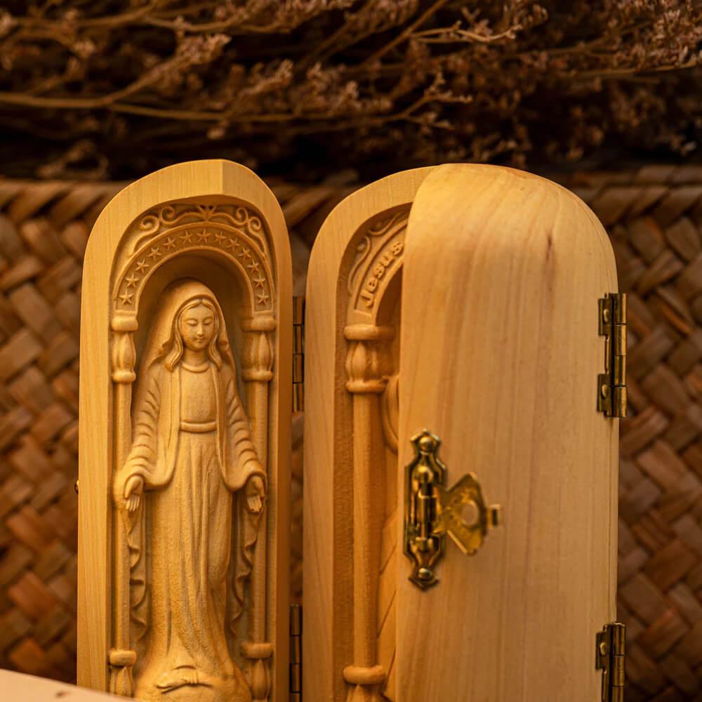 Mini Altar de Oração Católico - Esculpido à Mão - Sagrado Tesouro