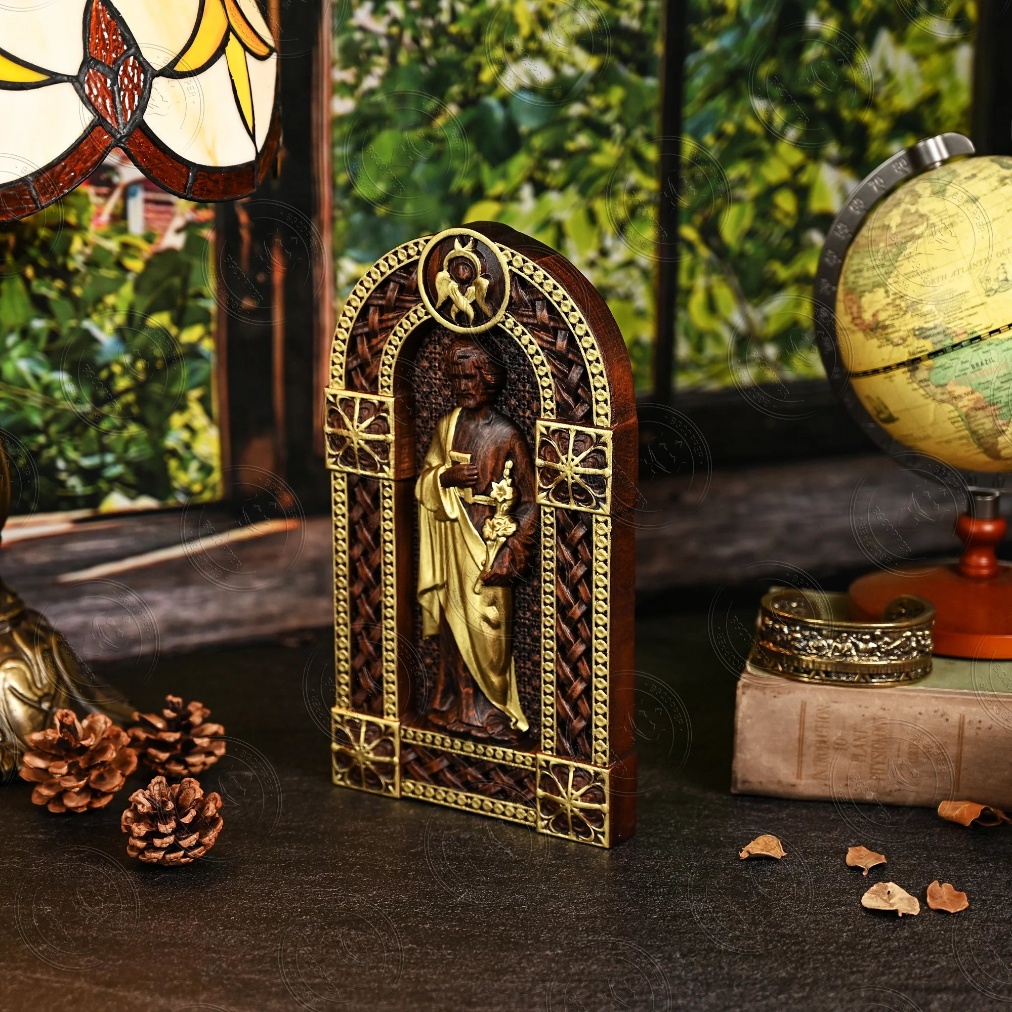 Oratório São José em madeira esculpida — arte sacra Sagrado Tesouro