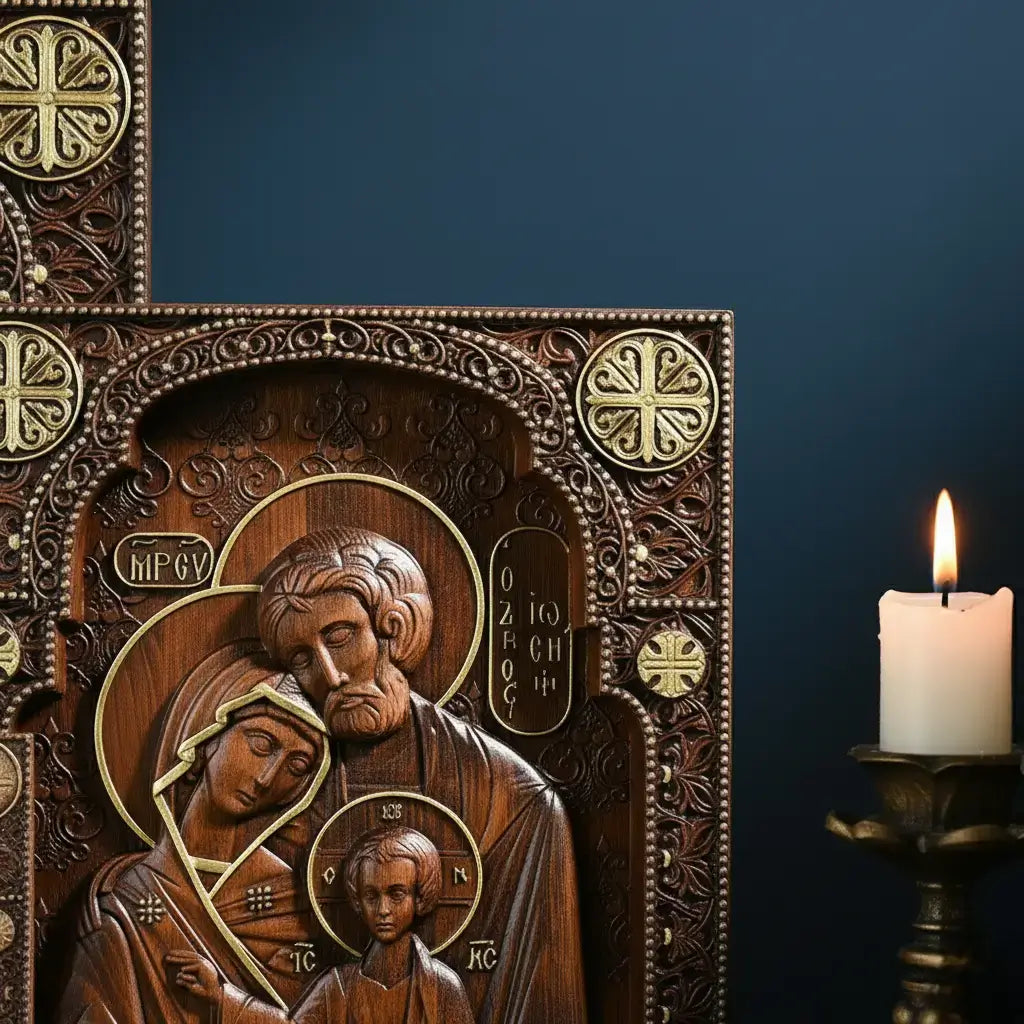 Escultura Sagrada Família em Madeira