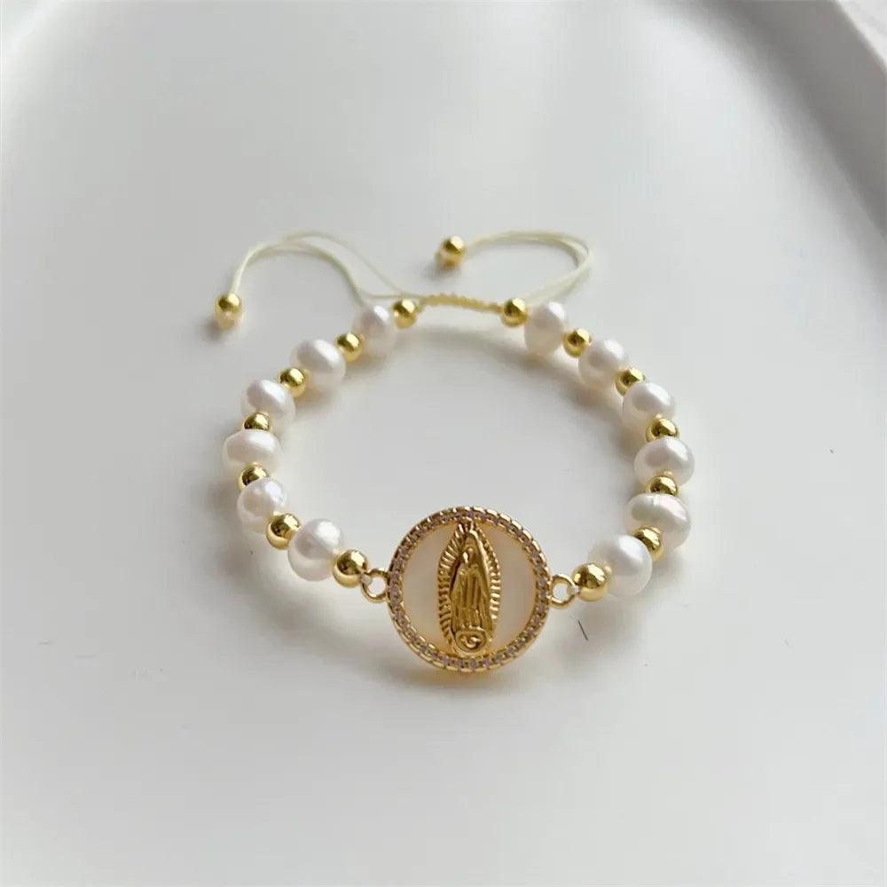 Pulseira Guadalupe com Pérolas de Água Doce - Loja Sagrado Tesouro