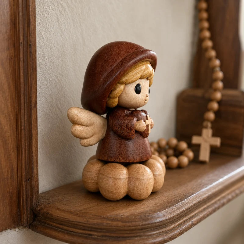 Anjo da Guarda Silencioso de Madeira - Sagrado Tesouro