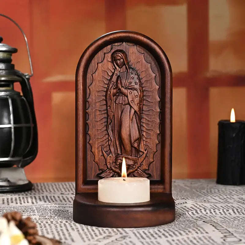 Castiçal de Madeira Nossa Senhora de Guadalupe - Sagrado tesouro