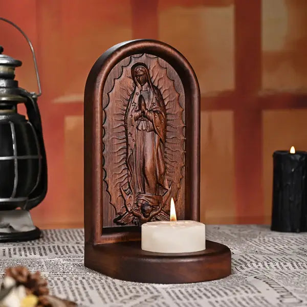Castiçal de Madeira Nossa Senhora de Guadalupe - Sagrado tesouro