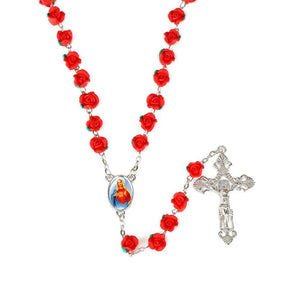 New Arrival 8mm Polymer Clay Rose Beads Rosary Catholic Necklace With Holy Soil Medal Crucifix Prayer Religious Cross Necklaces - Sagrado Tesouro