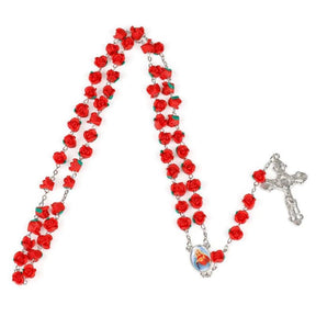 New Arrival 8mm Polymer Clay Rose Beads Rosary Catholic Necklace With Holy Soil Medal Crucifix Prayer Religious Cross Necklaces - Sagrado Tesouro