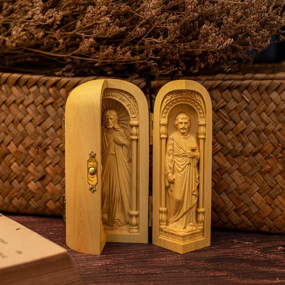 Mini Altar de Oração Católico - Esculpido à Mão - Sagrado Tesouro