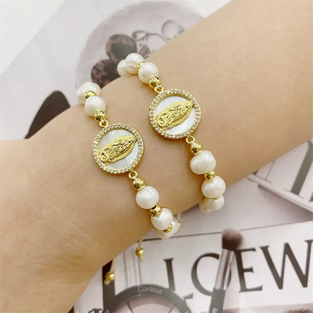 Pulseira Guadalupe com Pérolas de Água Doce - Loja Sagrado Tesouro