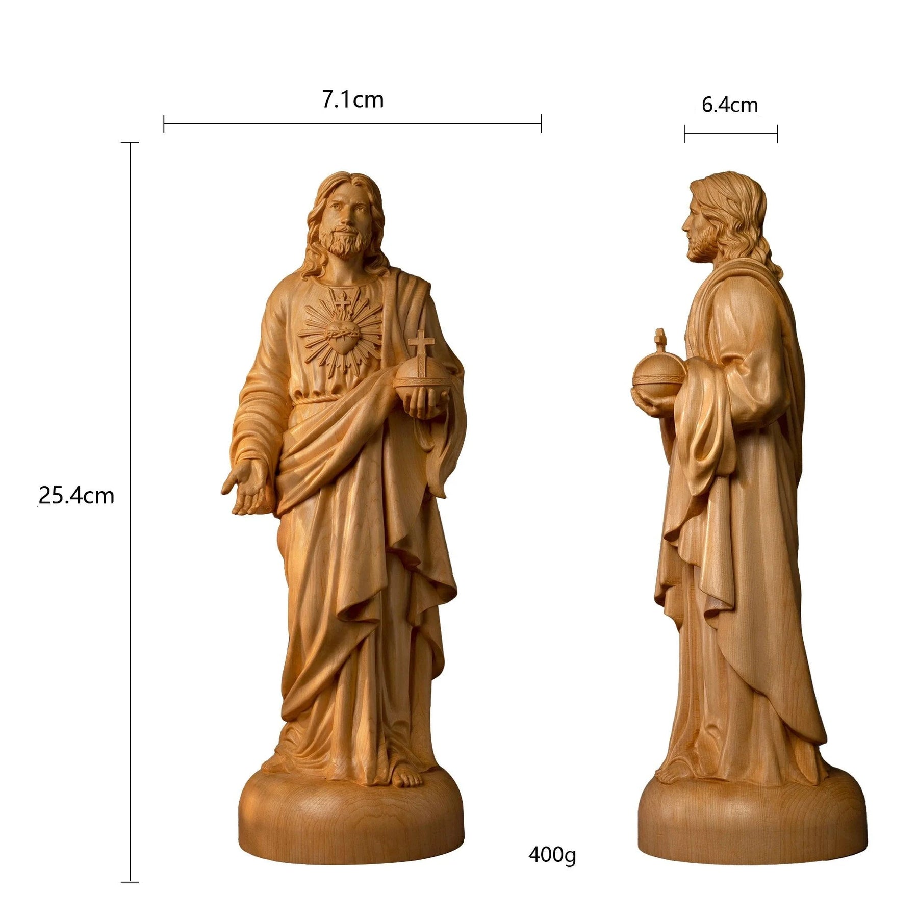 Jesus statue, Sacred Heart prayer, boxwood wood carving, religious catholic saint image, Christian altar decoration, sculpture - Sagrado Tesouro