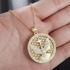 Vintage Holy Spirit Pendant Fashion Ladies Exquisite Hollow Cubic Zirconia Medal Tag Necklace Anniversary Gift - Sagrado Tesouro