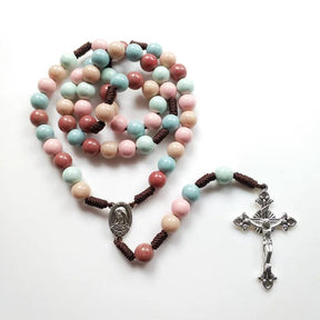 Blessing Warm Color Prayer Beads Chain Chaplet Rosary Necklace Virgin Mary Medal Crucifix Cross Religious Church Baptism Jewelry - Sagrado Tesouro