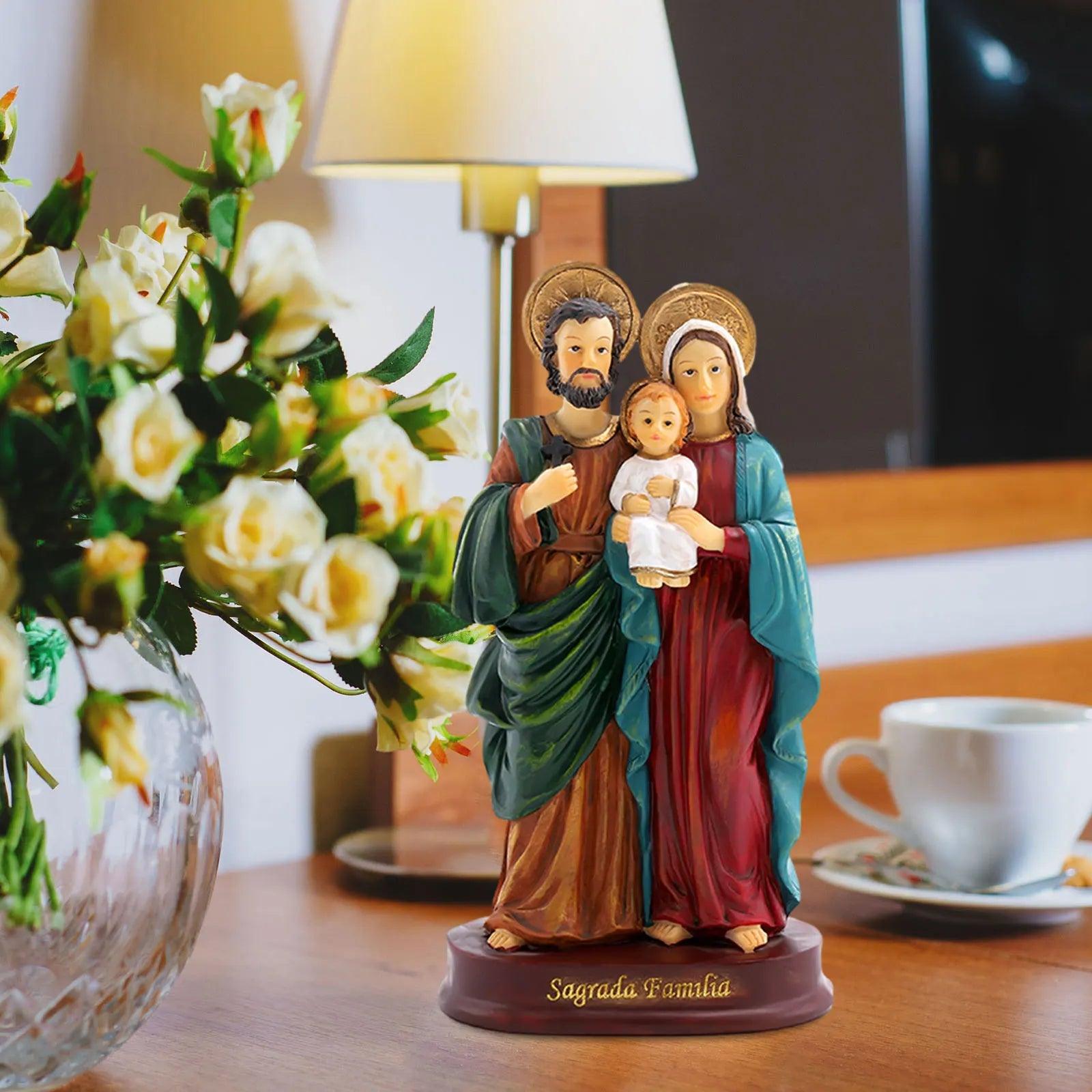 Holy Family Statue Jesus Figurine Craft Nativity Scene for Desktop Home Gift Home Decor Sculpture Mary Joseph - Sagrado Tesouro