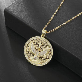 Vintage Holy Spirit Pendant Fashion Ladies Exquisite Hollow Cubic Zirconia Medal Tag Necklace Anniversary Gift - Sagrado Tesouro