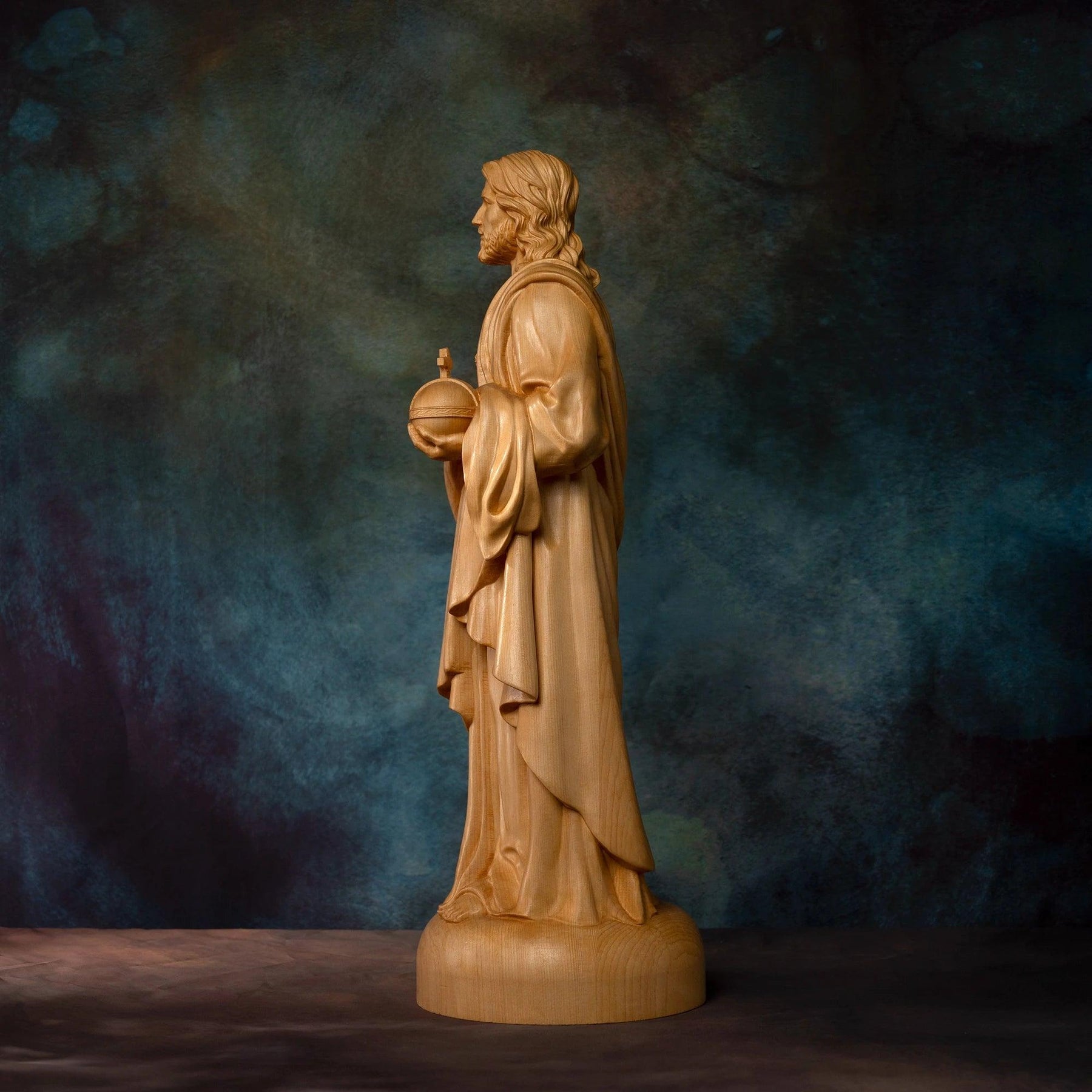 Jesus statue, Sacred Heart prayer, boxwood wood carving, religious catholic saint image, Christian altar decoration, sculpture - Sagrado Tesouro