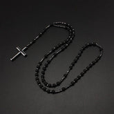 1 piece natural stone matte onyx black gallstone necklace, rosary cross pendant - Sagrado Tesouro