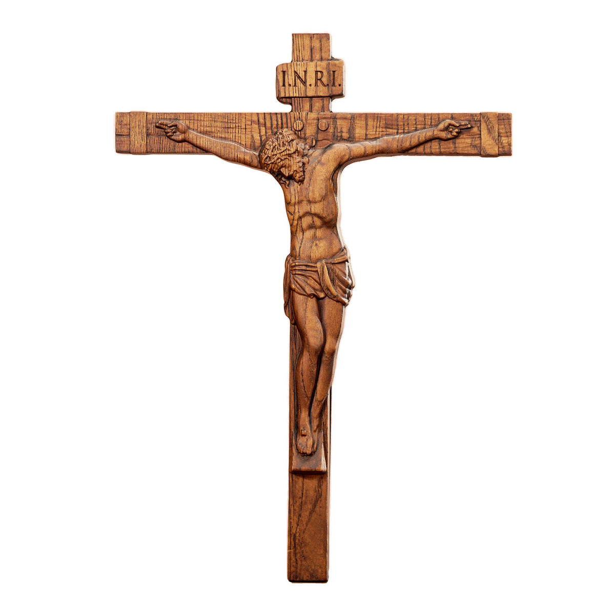 Crucifixo de Parede Clássico em Madeira visto de frente em fundo branco - Sagrado Tesouro